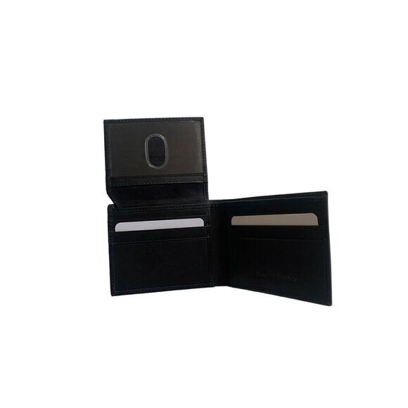 Men's Black Genuine Leather Bifold Wallet with ID window - Picture 1 of 5